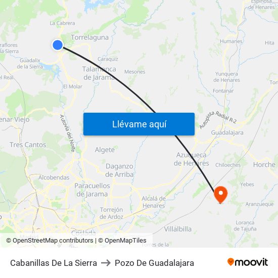Cabanillas De La Sierra to Pozo De Guadalajara map