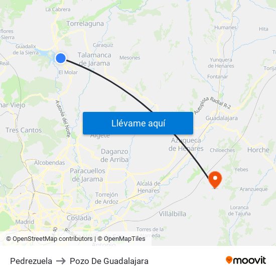 Pedrezuela to Pozo De Guadalajara map