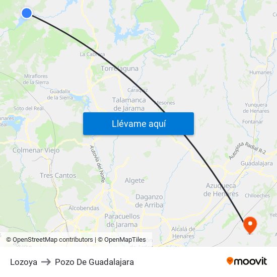 Lozoya to Pozo De Guadalajara map