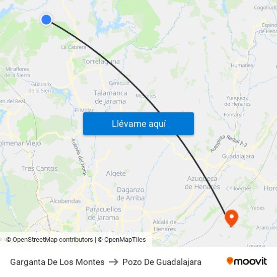 Garganta De Los Montes to Pozo De Guadalajara map