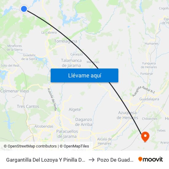 Gargantilla Del Lozoya Y Pinilla De Buitrago to Pozo De Guadalajara map