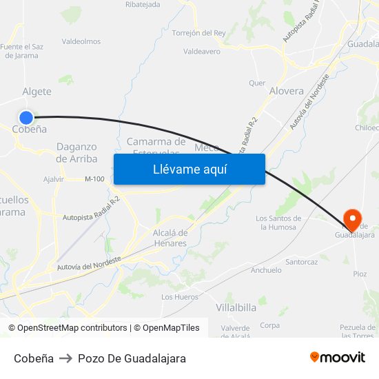 Cobeña to Pozo De Guadalajara map