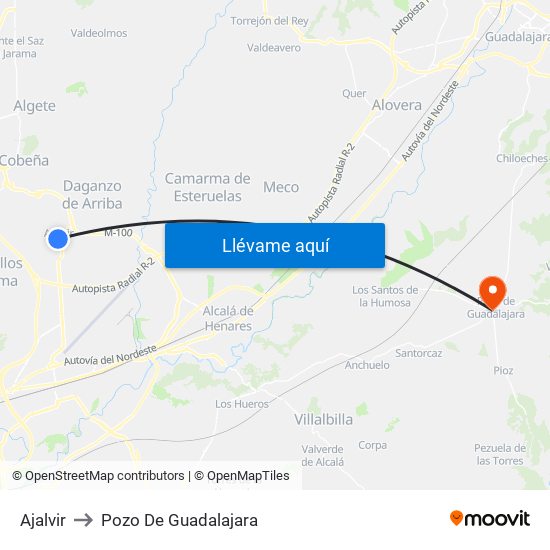 Ajalvir to Pozo De Guadalajara map