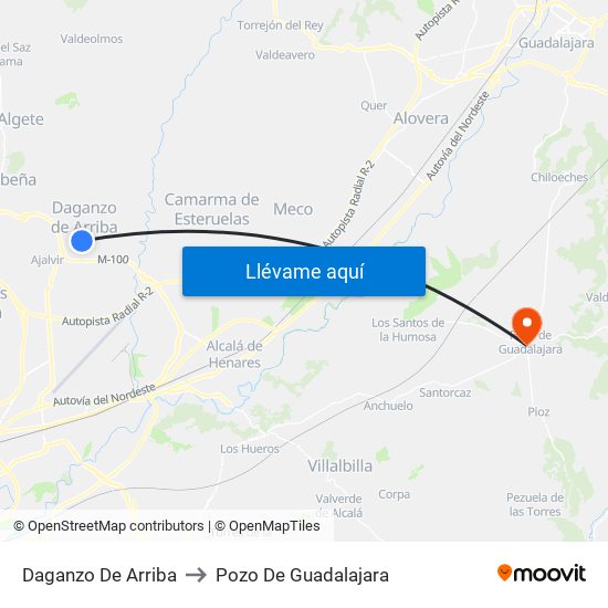 Daganzo De Arriba to Pozo De Guadalajara map