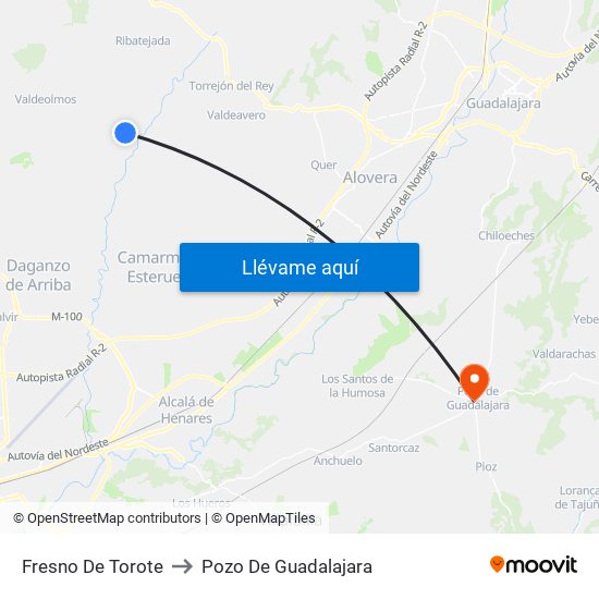 Fresno De Torote to Pozo De Guadalajara map