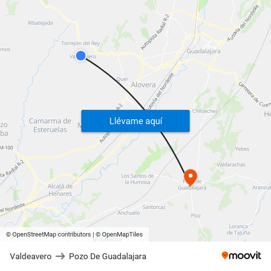 Valdeavero to Pozo De Guadalajara map
