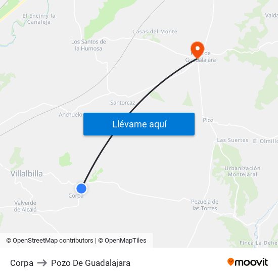 Corpa to Pozo De Guadalajara map