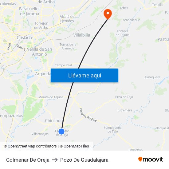 Colmenar De Oreja to Pozo De Guadalajara map