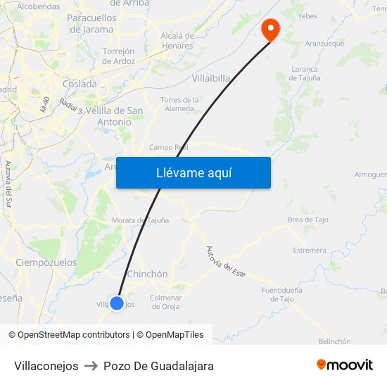 Villaconejos to Pozo De Guadalajara map