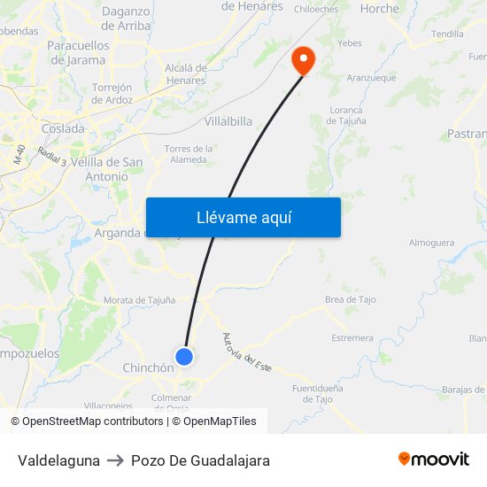 Valdelaguna to Pozo De Guadalajara map