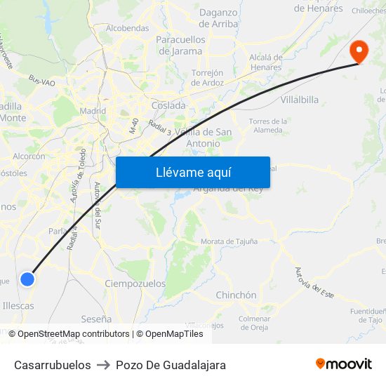 Casarrubuelos to Pozo De Guadalajara map