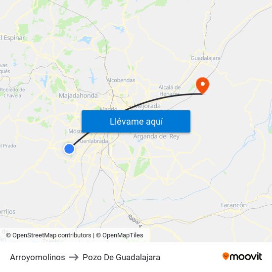 Arroyomolinos to Pozo De Guadalajara map