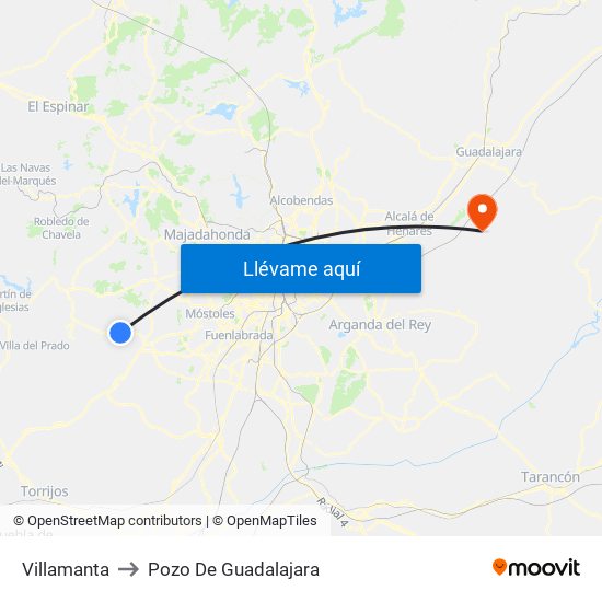 Villamanta to Pozo De Guadalajara map