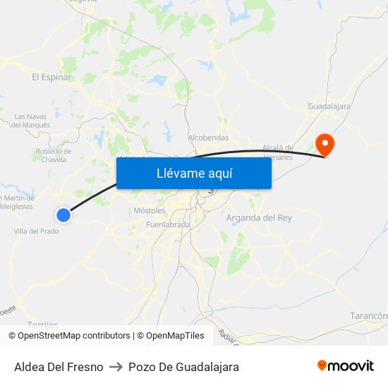 Aldea Del Fresno to Pozo De Guadalajara map