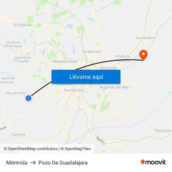 Méntrida to Pozo De Guadalajara map