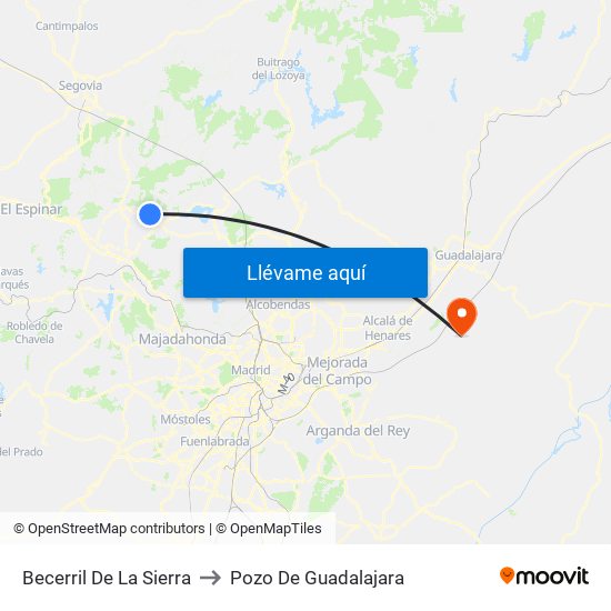 Becerril De La Sierra to Pozo De Guadalajara map