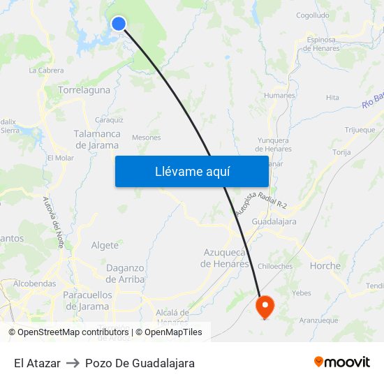 El Atazar to Pozo De Guadalajara map