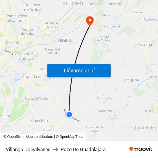 Villarejo De Salvanés to Pozo De Guadalajara map