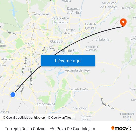 Torrejón De La Calzada to Pozo De Guadalajara map