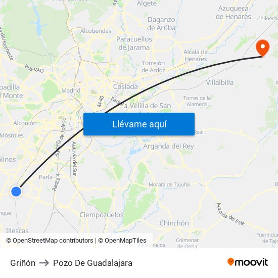 Griñón to Pozo De Guadalajara map