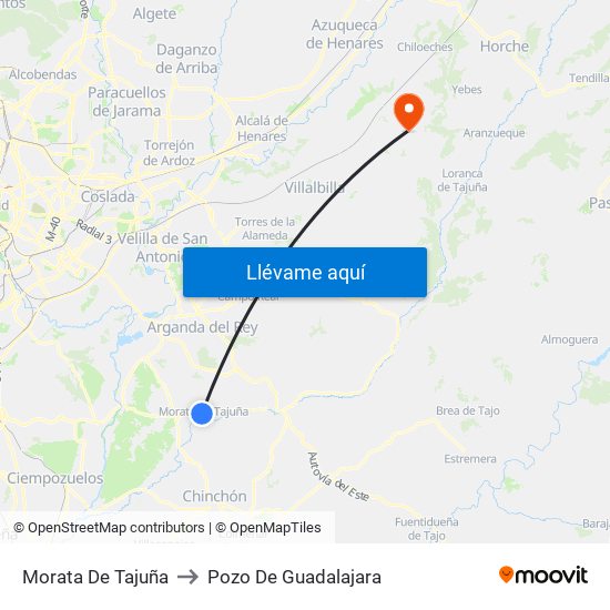 Morata De Tajuña to Pozo De Guadalajara map