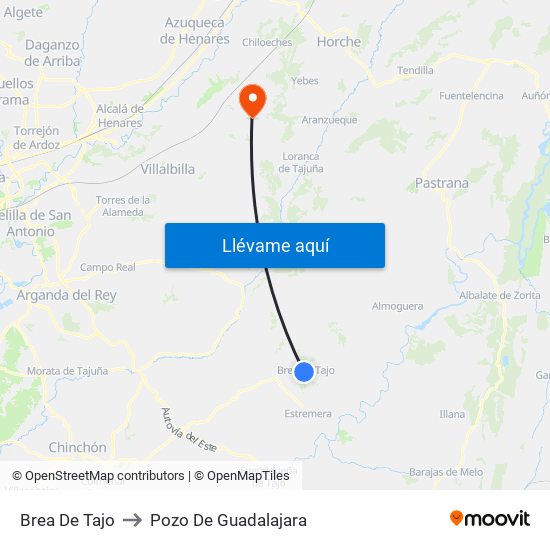 Brea De Tajo to Pozo De Guadalajara map