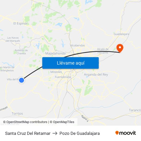Santa Cruz Del Retamar to Pozo De Guadalajara map