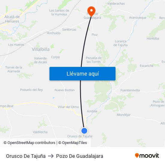 Orusco De Tajuña to Pozo De Guadalajara map