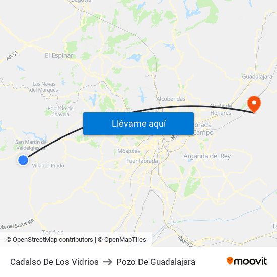 Cadalso De Los Vidrios to Pozo De Guadalajara map