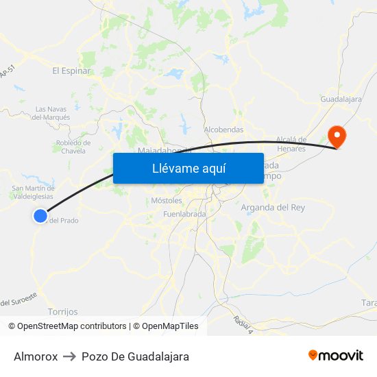 Almorox to Pozo De Guadalajara map