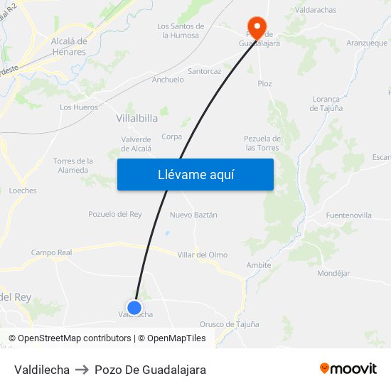 Valdilecha to Pozo De Guadalajara map