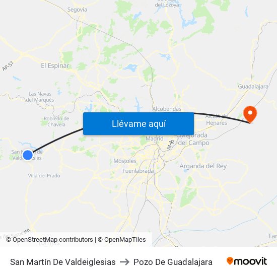 San Martín De Valdeiglesias to Pozo De Guadalajara map