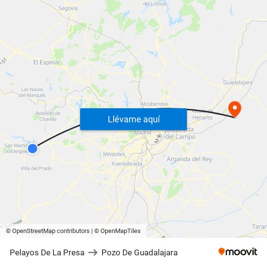 Pelayos De La Presa to Pozo De Guadalajara map