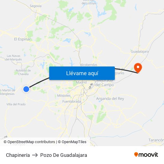 Chapinería to Pozo De Guadalajara map