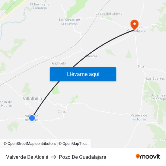 Valverde De Alcalá to Pozo De Guadalajara map