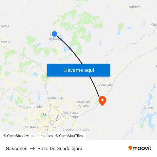 Gascones to Pozo De Guadalajara map