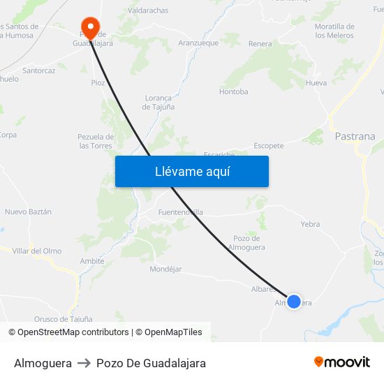 Almoguera to Pozo De Guadalajara map
