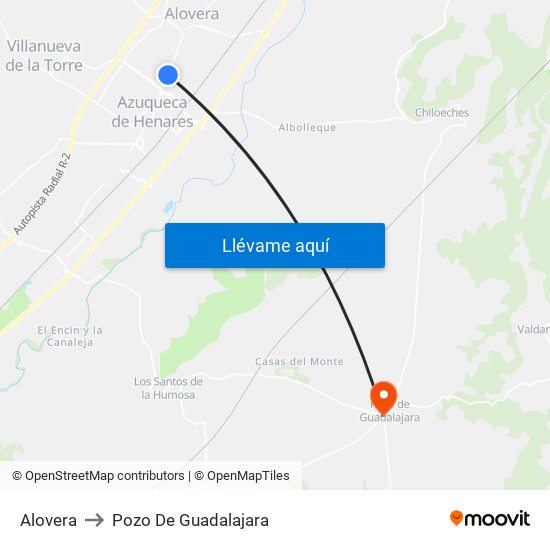 Alovera to Pozo De Guadalajara map