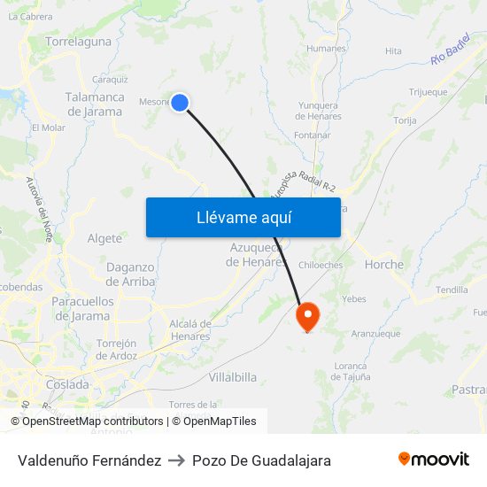 Valdenuño Fernández to Pozo De Guadalajara map