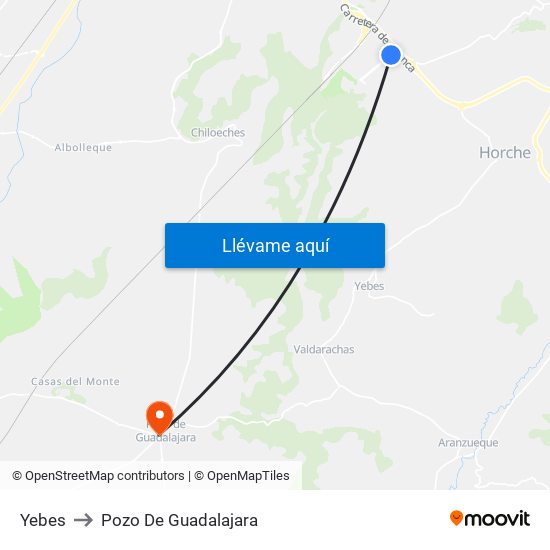 Yebes to Pozo De Guadalajara map