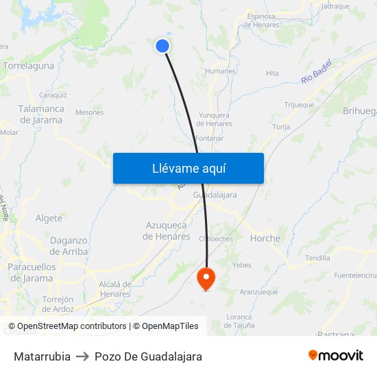 Matarrubia to Pozo De Guadalajara map