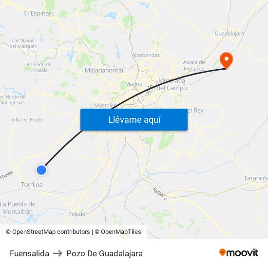 Fuensalida to Pozo De Guadalajara map
