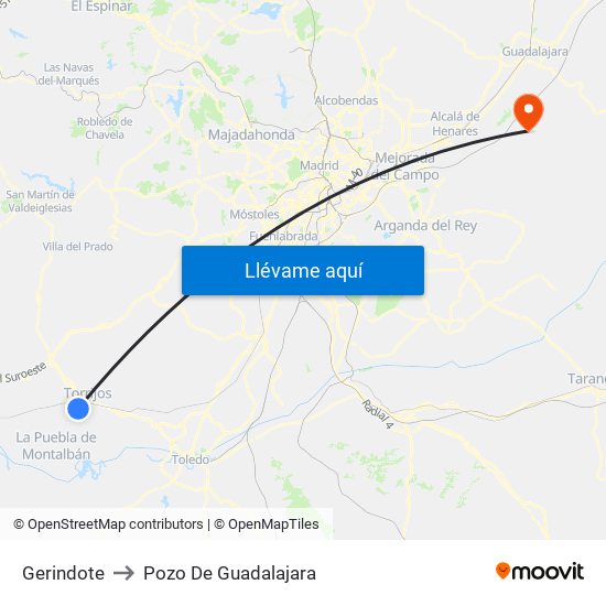 Gerindote to Pozo De Guadalajara map