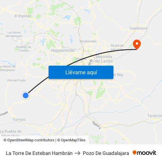 La Torre De Esteban Hambrán to Pozo De Guadalajara map