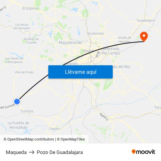 Maqueda to Pozo De Guadalajara map