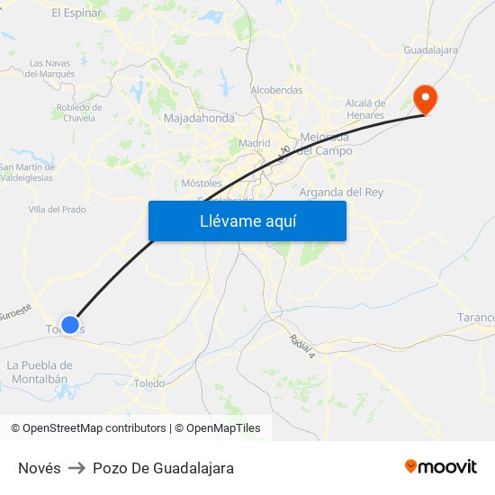 Novés to Pozo De Guadalajara map