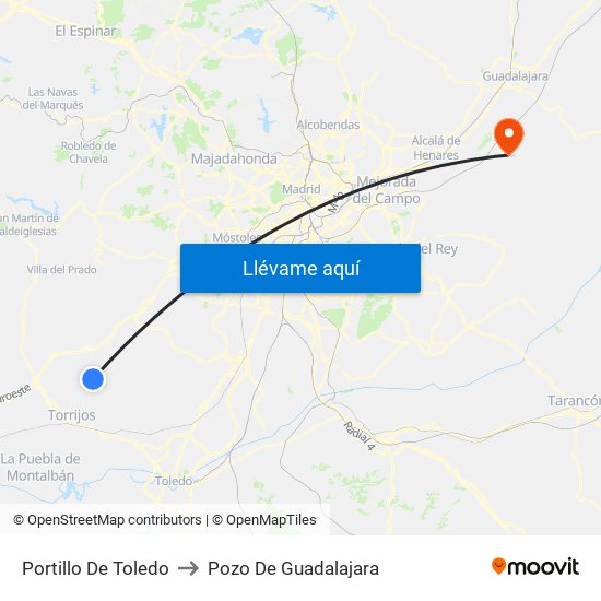 Portillo De Toledo to Pozo De Guadalajara map