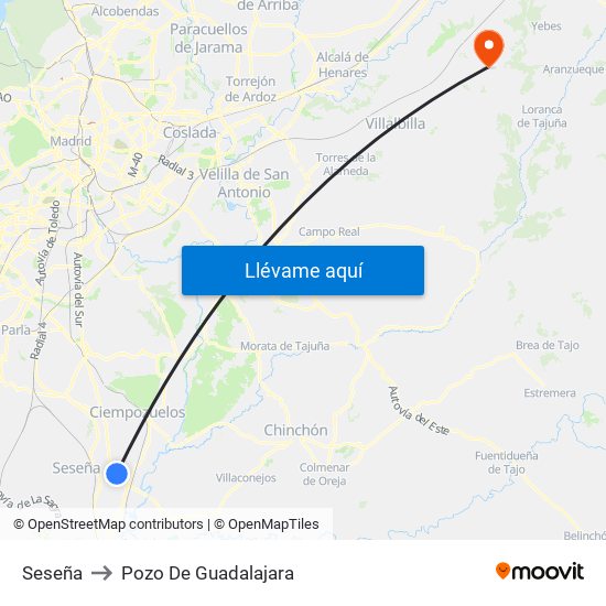 Seseña to Pozo De Guadalajara map