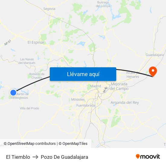 El Tiemblo to Pozo De Guadalajara map