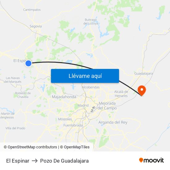 El Espinar to Pozo De Guadalajara map
